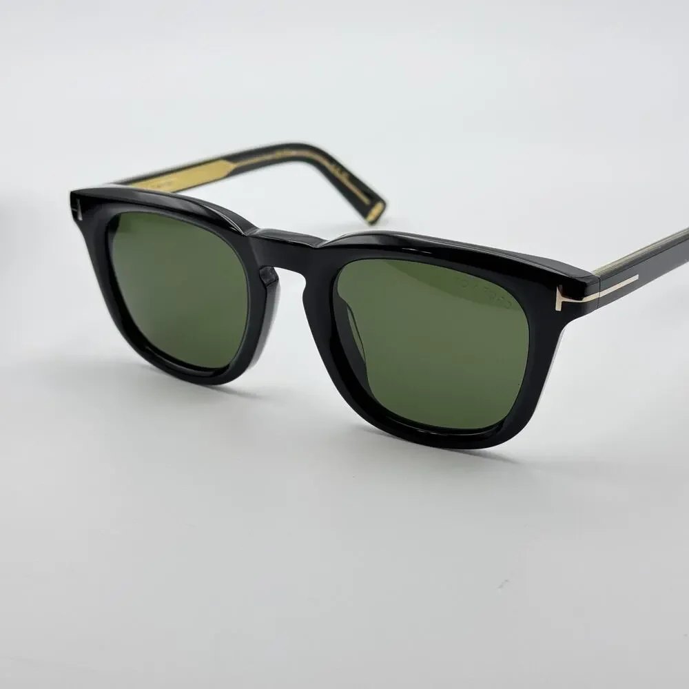 Tom Ford Sunglasses Icon FT1326-F 01N Black Square Green Lens 52mm Asian Fit New